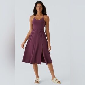 HALARA Plum Sleeveless Midi Dress with Front Slit and Built in Bra NWT